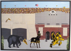 History of the Iowa Mascots Canvas Giclee Black Metal Nielsen Frame